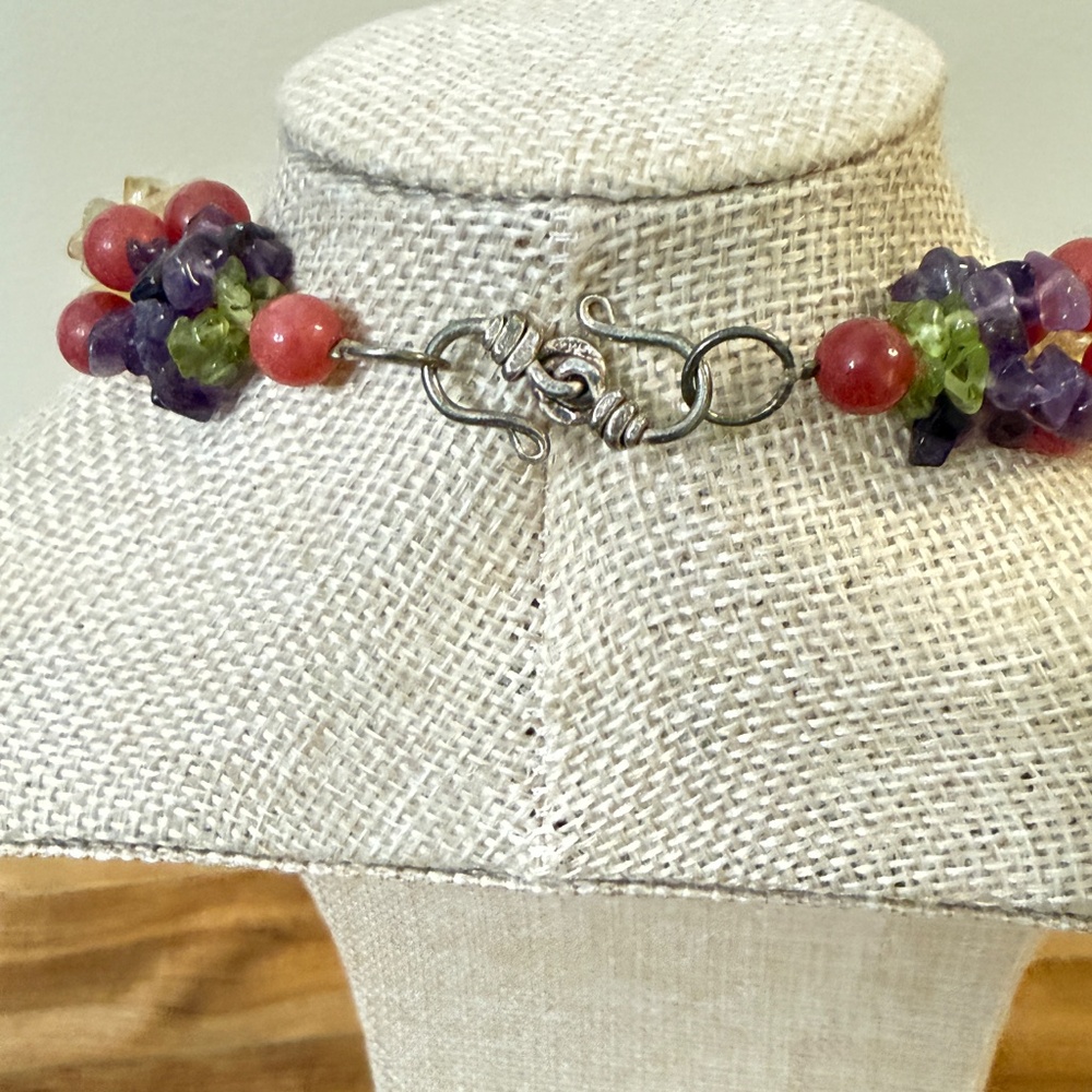 Fruit Salad Choker Necklace Rose & Crackle Quartz, Amethyst, Peridot, Citrine - Picture 4 of 4